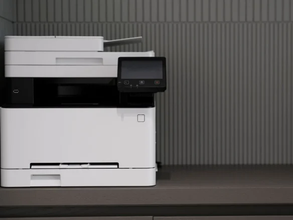 Newly installed all-in-one printer set up in an office
